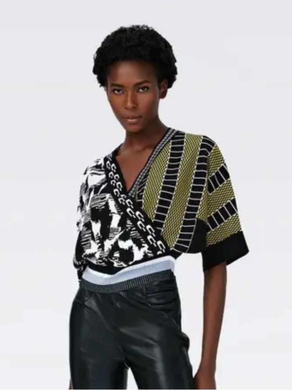 Diane Von Furstenberg DVF Graphic Colorblock Knit Sweater M